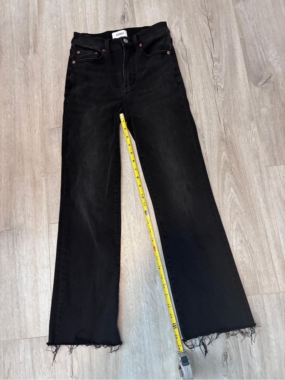 Pistola Black Flare Jeans Size 25 High Rise Raw Hem Stretch Denim - Picture 9 of 11